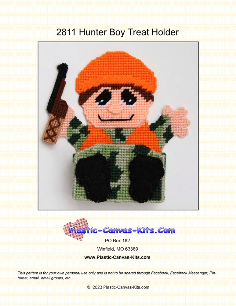 Hunter Boy Treat Holder- Plastic Canvas Pattern or Kit