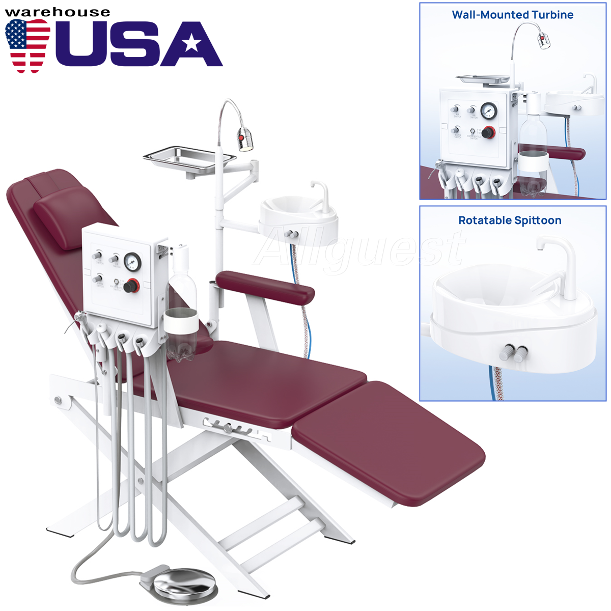 Portable Dental Mobile Folding Chair LED Light Turbine Unit 4 Hole Adjustable