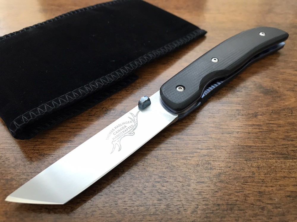 Thomas Haslinger Custom Handmade Small Folding Knife Tanto Blade Titanium Liner