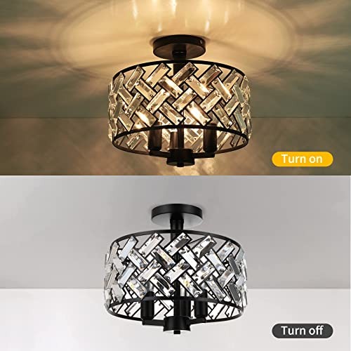 Semi Flush Mount Ceiling Light - 3-Light Crystal 11.81 inch Ceiling Light