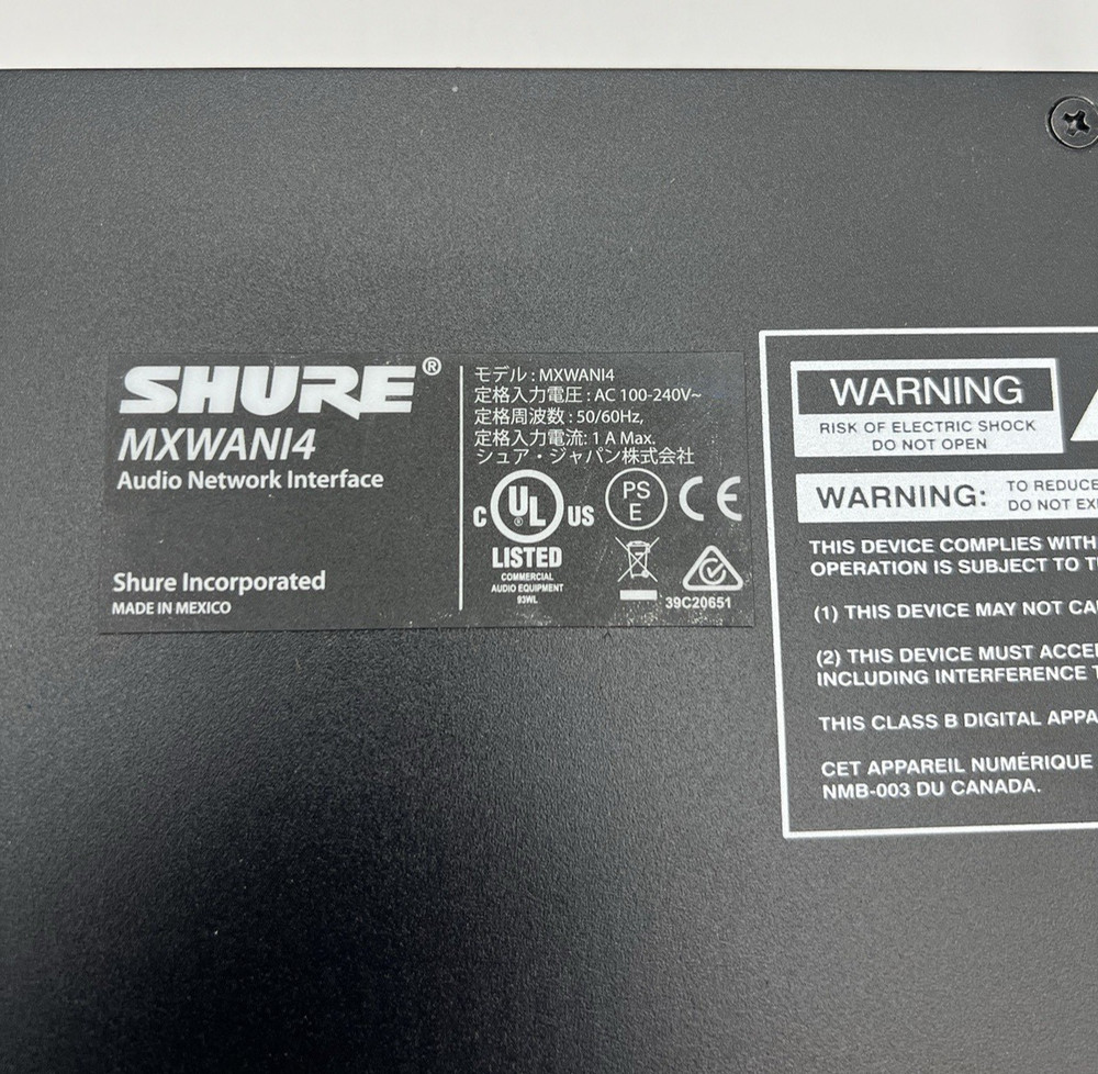 Shure MXWANI4 4 Channel Audio Network Interface for Microflex Wireless