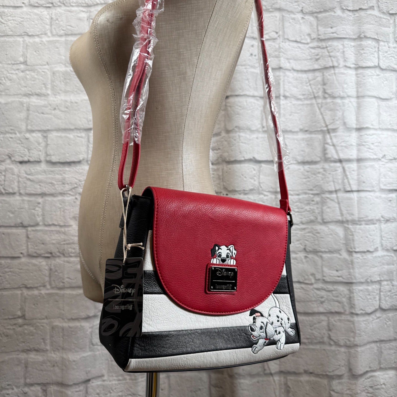 Disney Loungefly 101 Dalmatians Purse Embroidered Saddle Bag Striped Satchel NWT