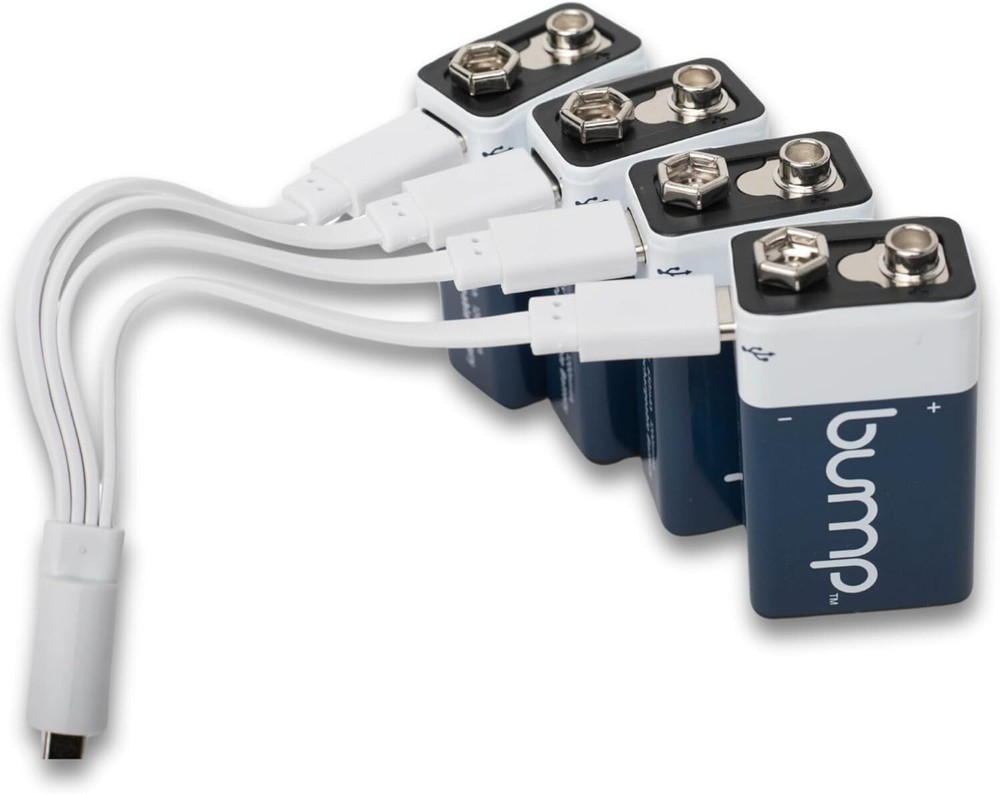 4 Pack 9 Volt Lithium Ion Rechargeable Batteries 650mAh USB-C Type Cable Bump