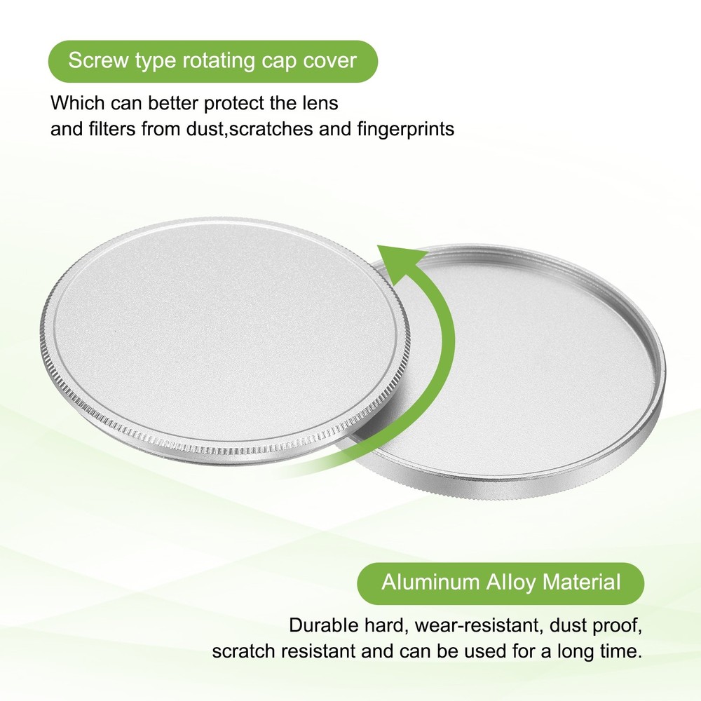 2Pcs 52mm Metal Lens Cap Universal Lens Filter Stack Cap Slim Stack Silver
