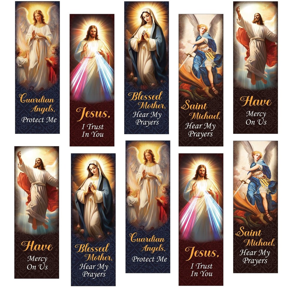 Skyygemm 100 Pcs Catholic Devotional Prayer Bookmark Bible Bookmark Assorted ...