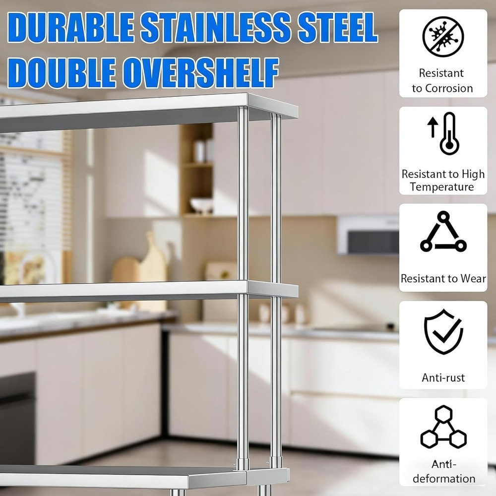 Stainless Steel Work Table: Adjustable & Overshelves for Kitchen & Warehouse