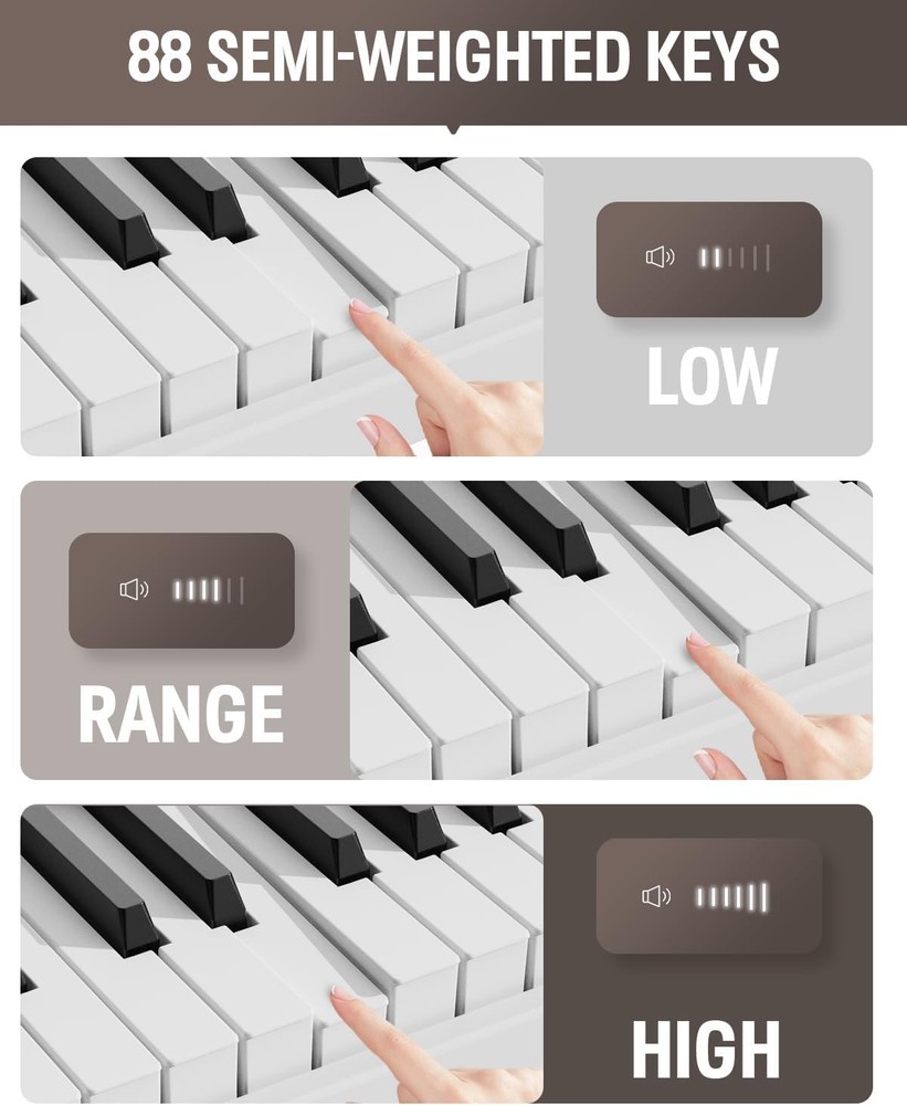 Digital Piano Keyboard 88 Keys Portable Bluetooth MIDI Touch Sensitive