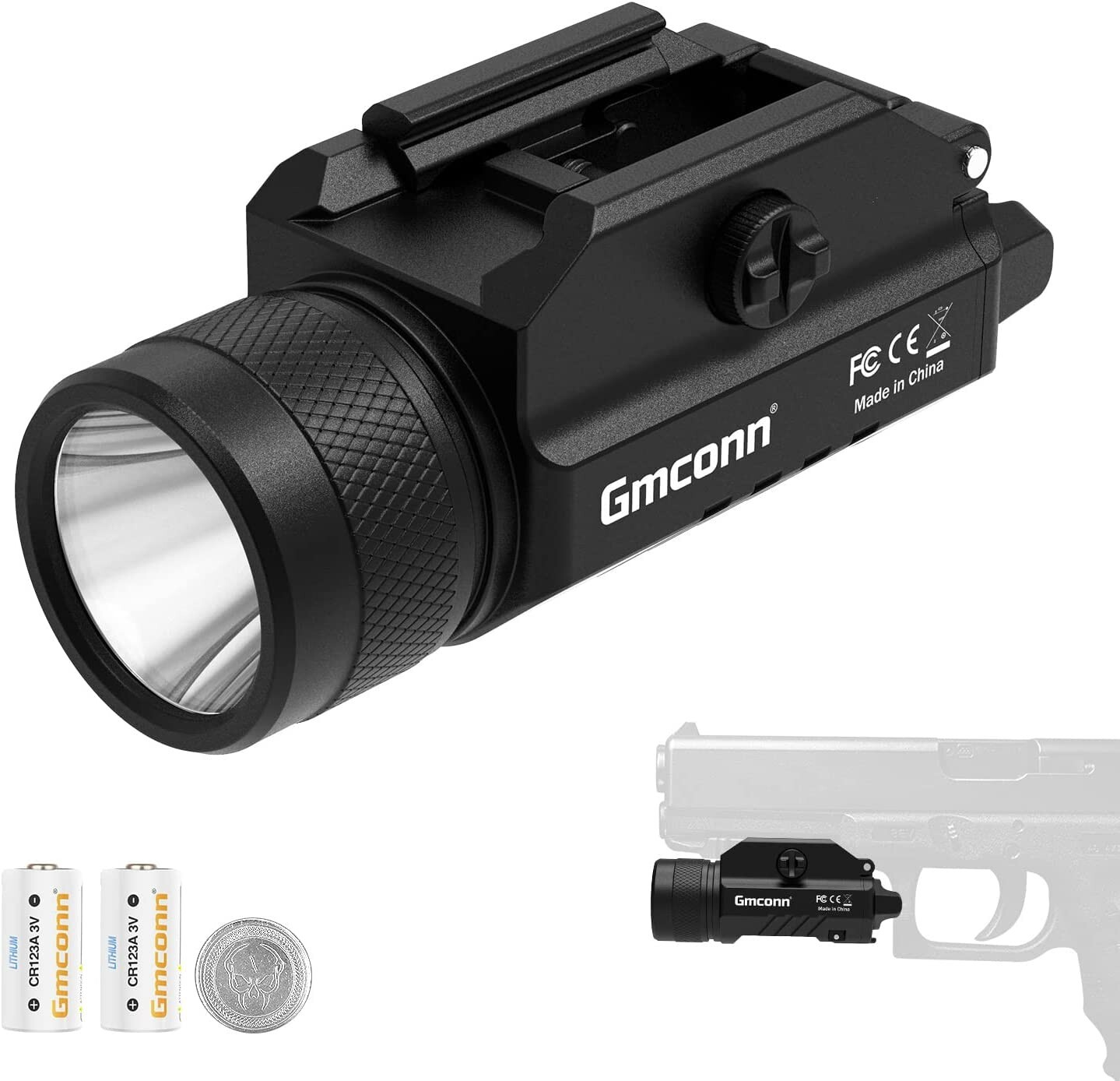 Gmconn 1200 Lumens Tactical Flashlight Pistol LED Strobe Light Picatinny Mounted