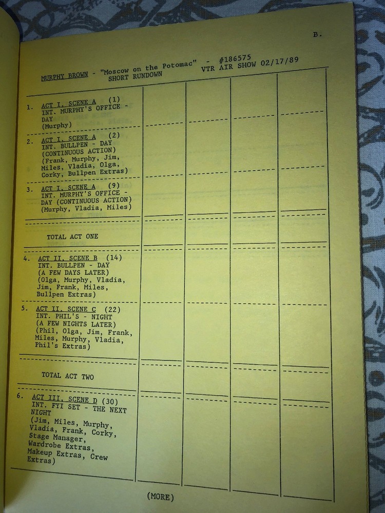 Authentic Script From Murphy Brown ”Moscow On The Potomac” With Original Notes