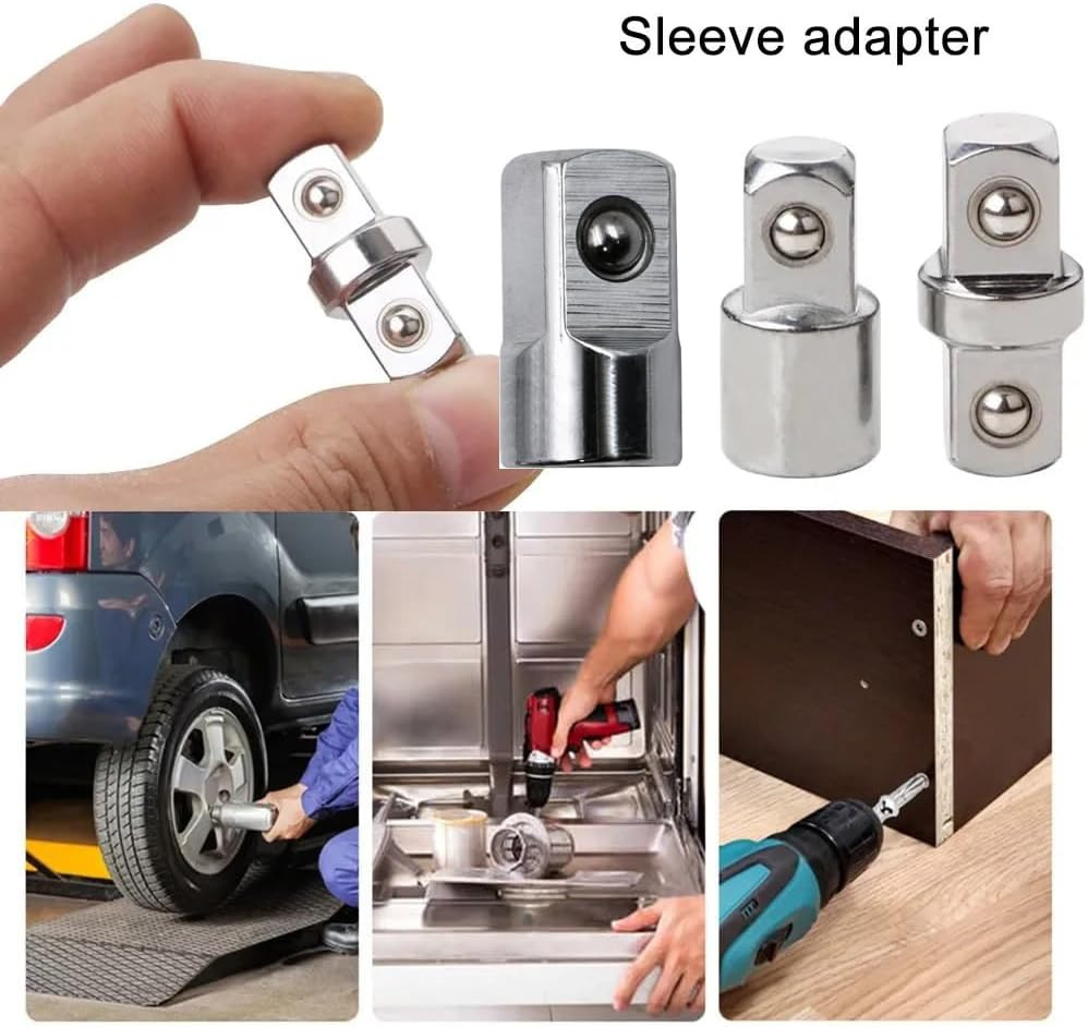 3 Pack Impact Socket Adapter Set Joint Chrome 3/8 Coupler + 3/8 to 1/4 +