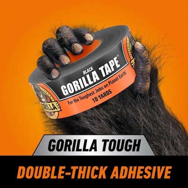 Heavy Duty Black Duct Tape Gorilla Tough Weather Resistant Large (10 yard) Roll