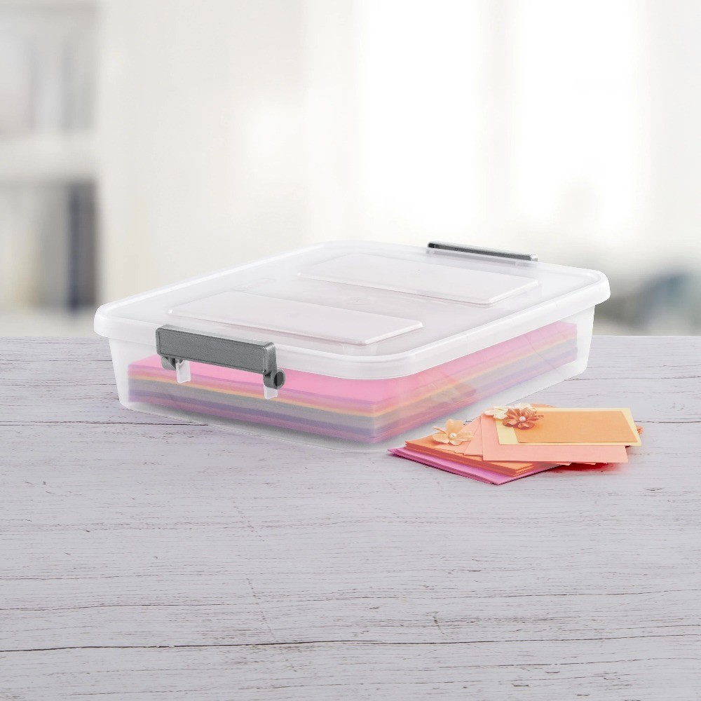 6.2 Quart Clear Plastic Storage Box with Write-on Lid 4-Pack Gray Modular