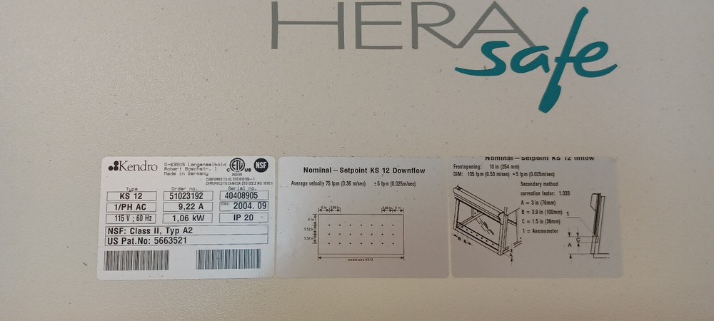 Hera SAFE Kendro KS12 Biosafety Cabinet