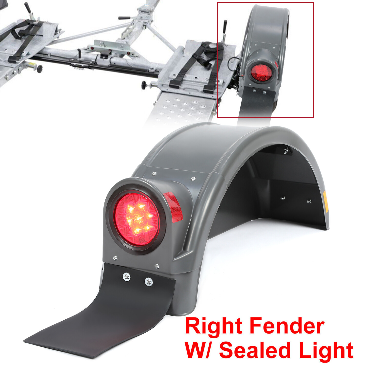 Right Fender Flare Plastic Gray W/ Sealed Light For Demco Kar Kaddy Trailer