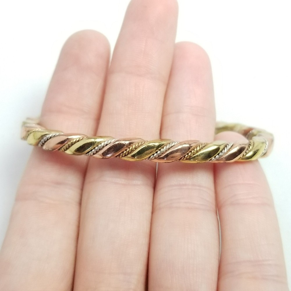 Vintage Solid Mixed Metal Cuff Bangle Bracelet, Solid Unsigned Estate