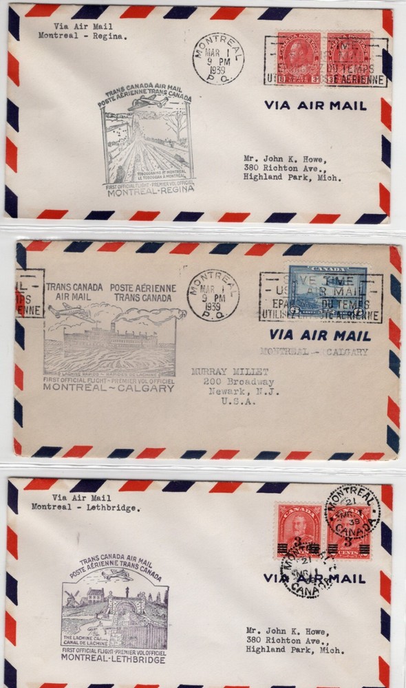 1939 Trans Canada Air Mail First Flights, 41 Covers, Complete Set, All Cities