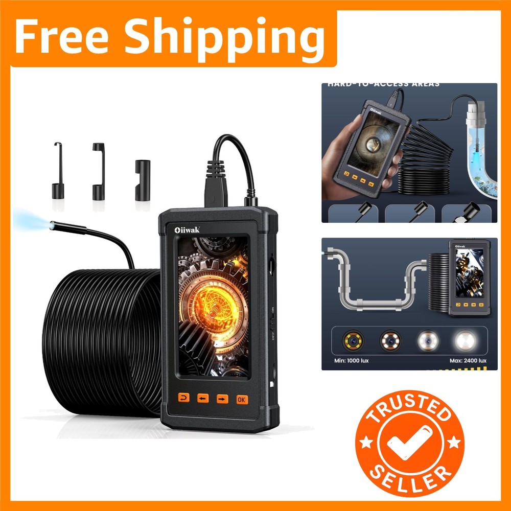 Professional 50FT Snake Borescope Camera -  Waterproof with Built-in Lights