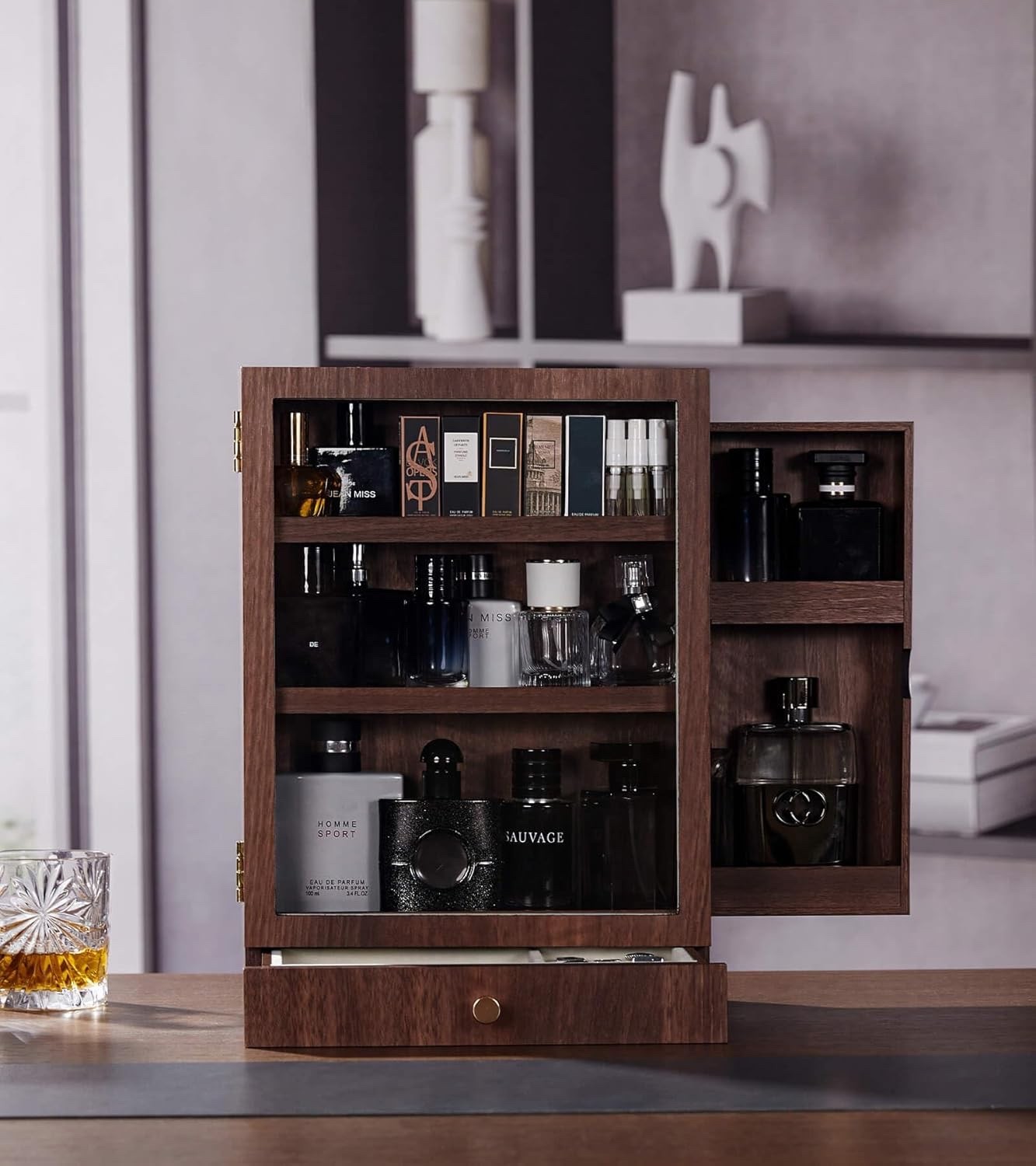 Homde Cologne Storage Organizer with Drawer - Men's Cologne Holder - Stylish ...