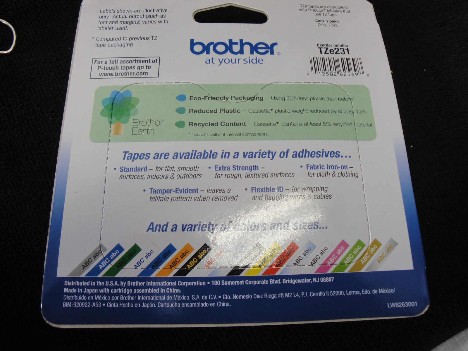 2 pack Brother P-Touch genuine original OEM TZe-231 BLACK ON WHITE Label Tape