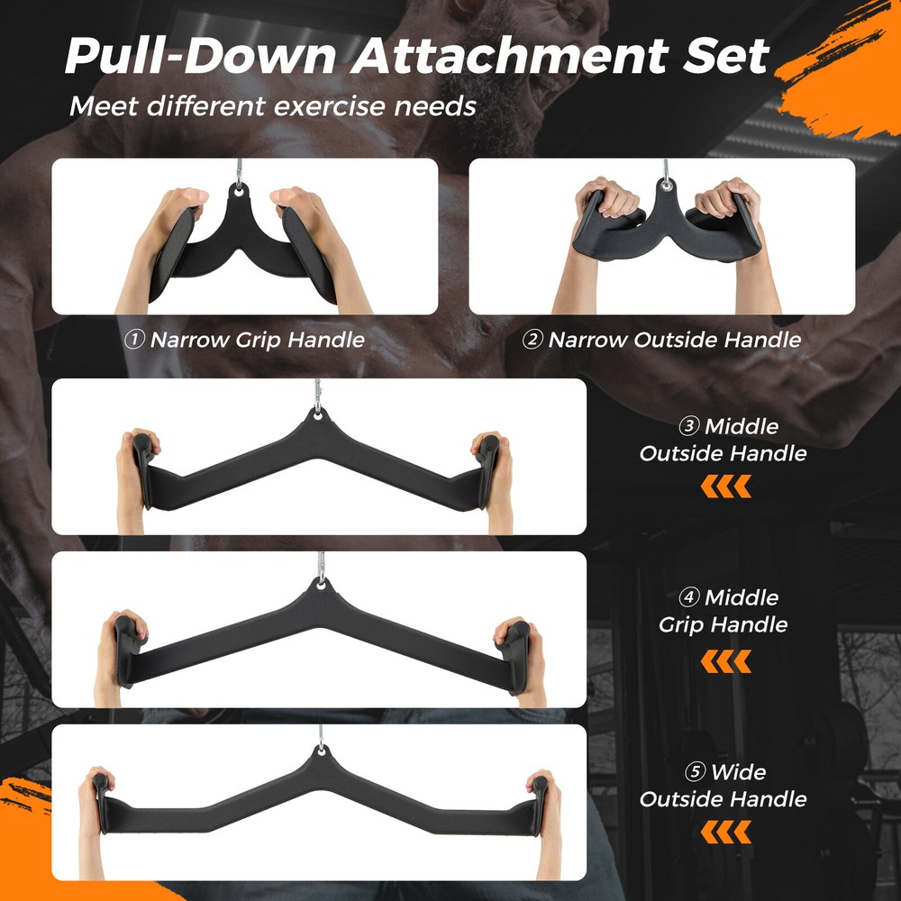 Back Strength Training Bicep Tricep Handle Grips LAT Pulldown Attachment Set