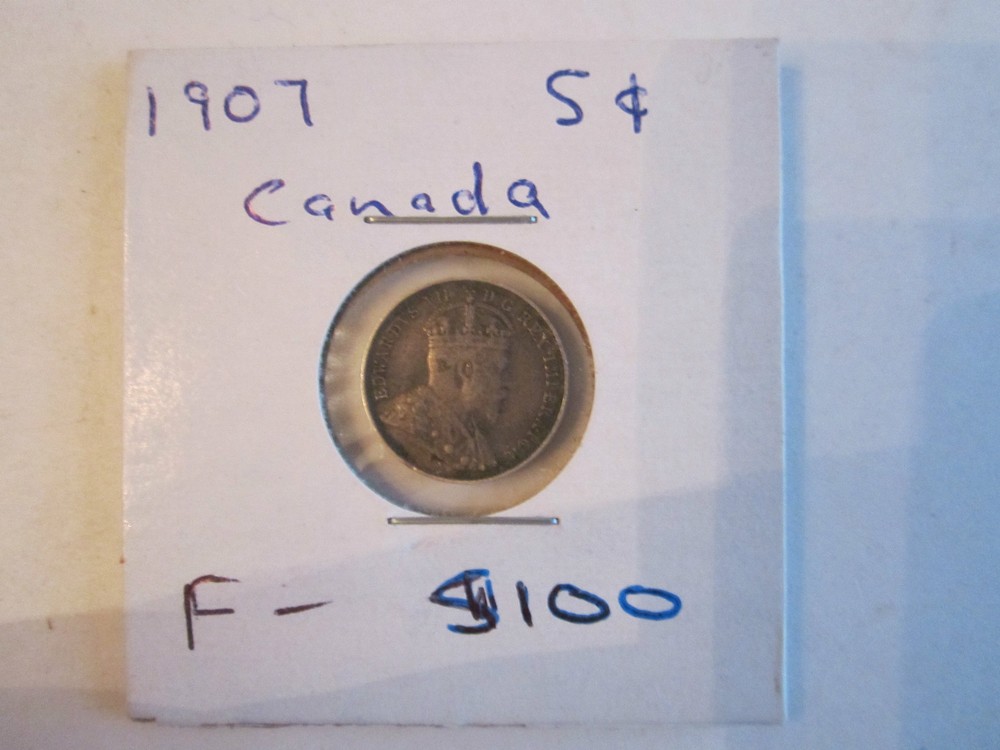 1907 CANADA 5 CENT COIN - 90% SILVER - NICE CONDITION -