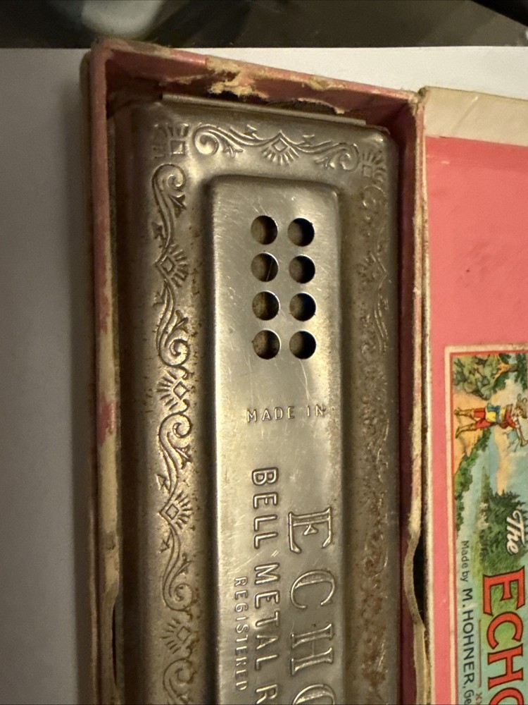 Vintage M Hohner THE ECHO HARP 2-Sided Harmonica w/Box