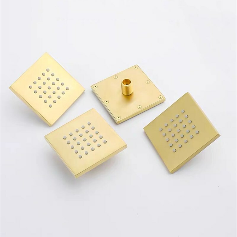 Thermostatic Brass Rectangular Shower System With 3 PCS Body Jets Brushed Gold