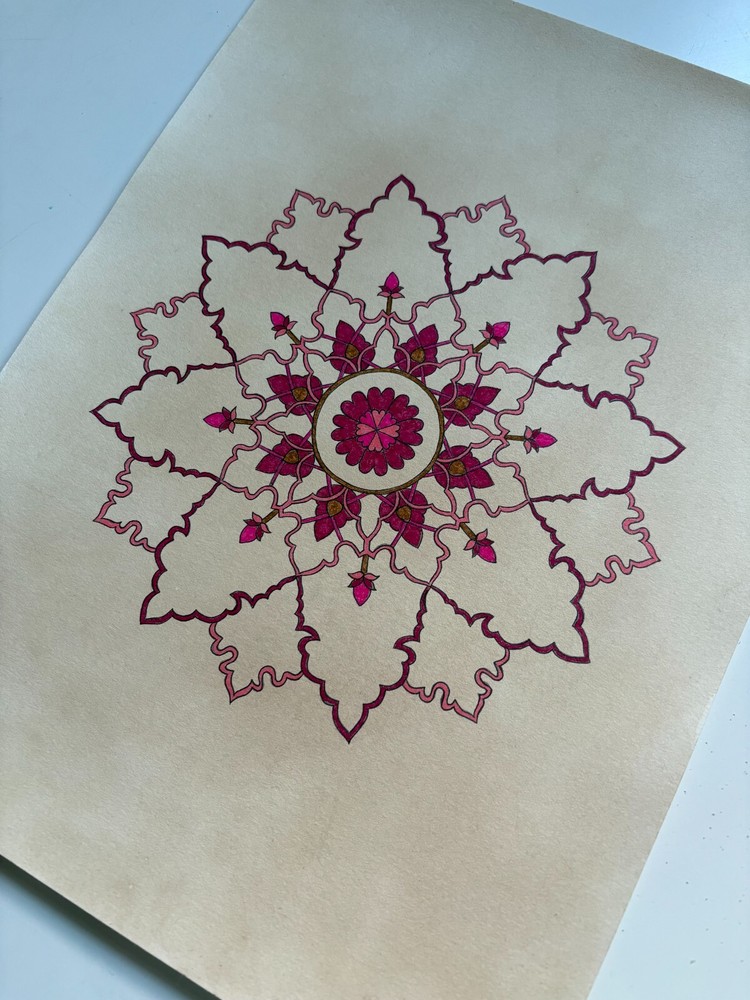 Original Art-Drawing-Circular Pattern-Rosette-Mandala -9" x 12" A4 - Artwork