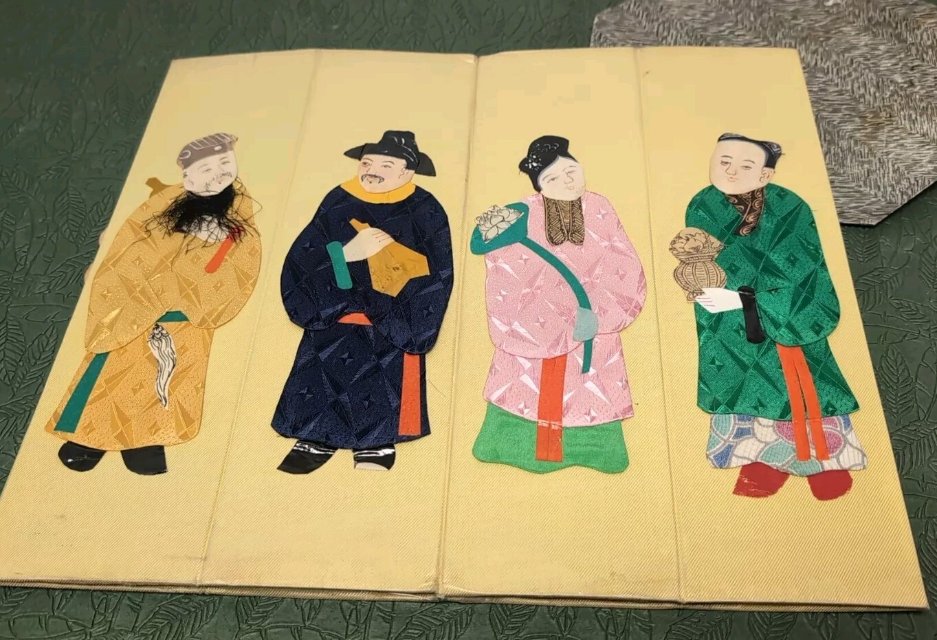 1940's-50's Silk & Paper Asian Chinese Folding Waste Paper Basket Damages