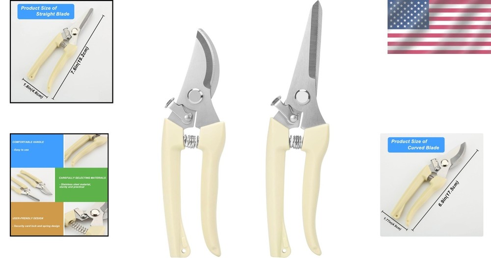 2Pcs Professional Pruning Shears (Include 1 Bypass Pruning Shears and 1 Straight