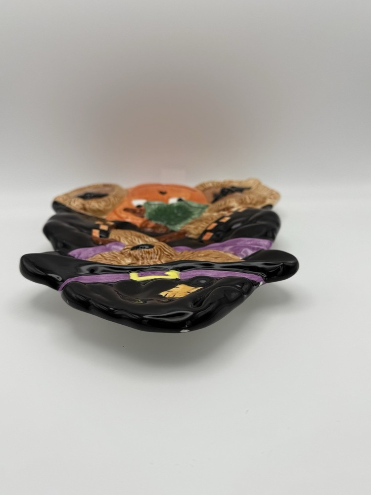 Whimsical Fall / Halloween Bear Witch Pumpkin Ceramic Serving Plate