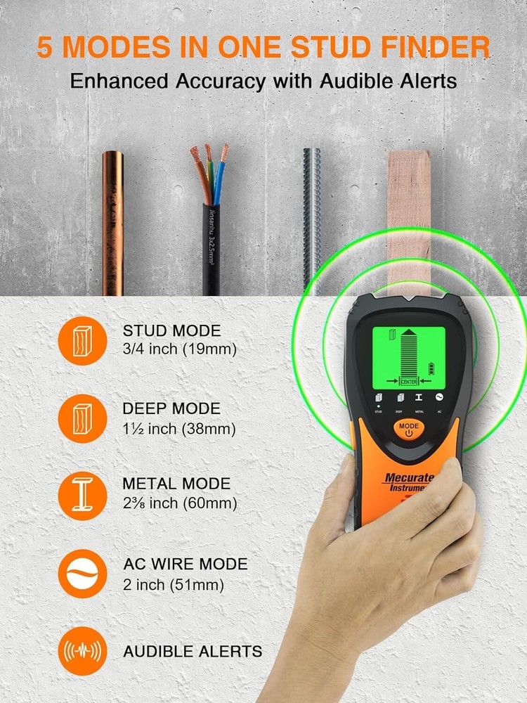 Compact Wall Scanner with Backlit LCD and 5 Scanning Modes - Battery Included