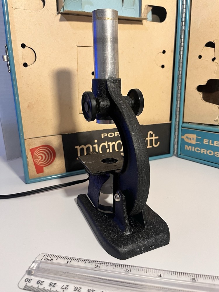 Vintage Porter Microcraft Microscope Lab Kit #2105 Electric Light Working