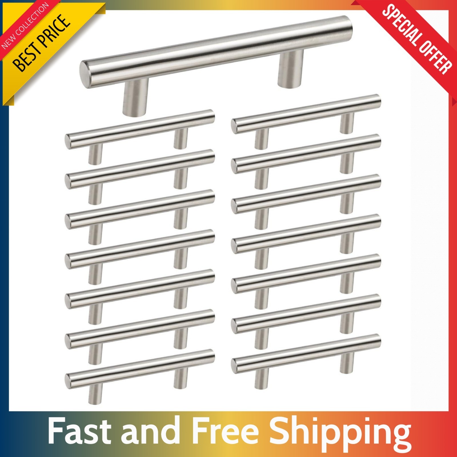 15 Pack Cabinet Pulls 3 in - Brushed Nickel Stainless Steel Drawer Pull Handles.