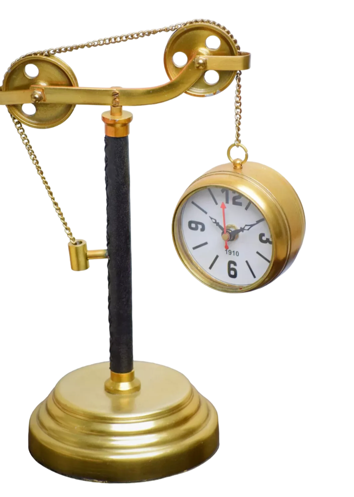 Brass Table Pulley Clock, Golden & Black Table Clock Desk clock Decorative