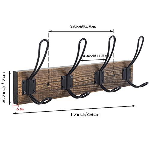 Rustic Coat Rack, Wall Mounted Coat Hook with 4 Farmhouse Hooks, Solid Pine