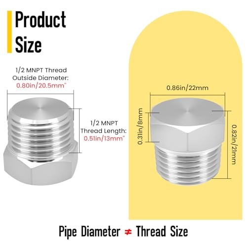 Outer Hex Head Thread Pipe Plug Fitting, 2PCS 1/2" NPT Male 304 Stainless