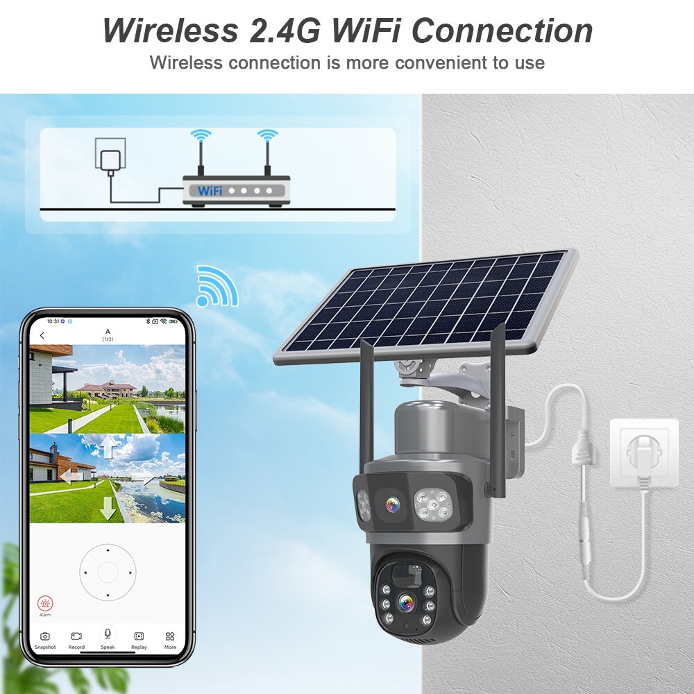4MP Solar Battery Powered Wireless Security Camera System Outdoor Home Wifi