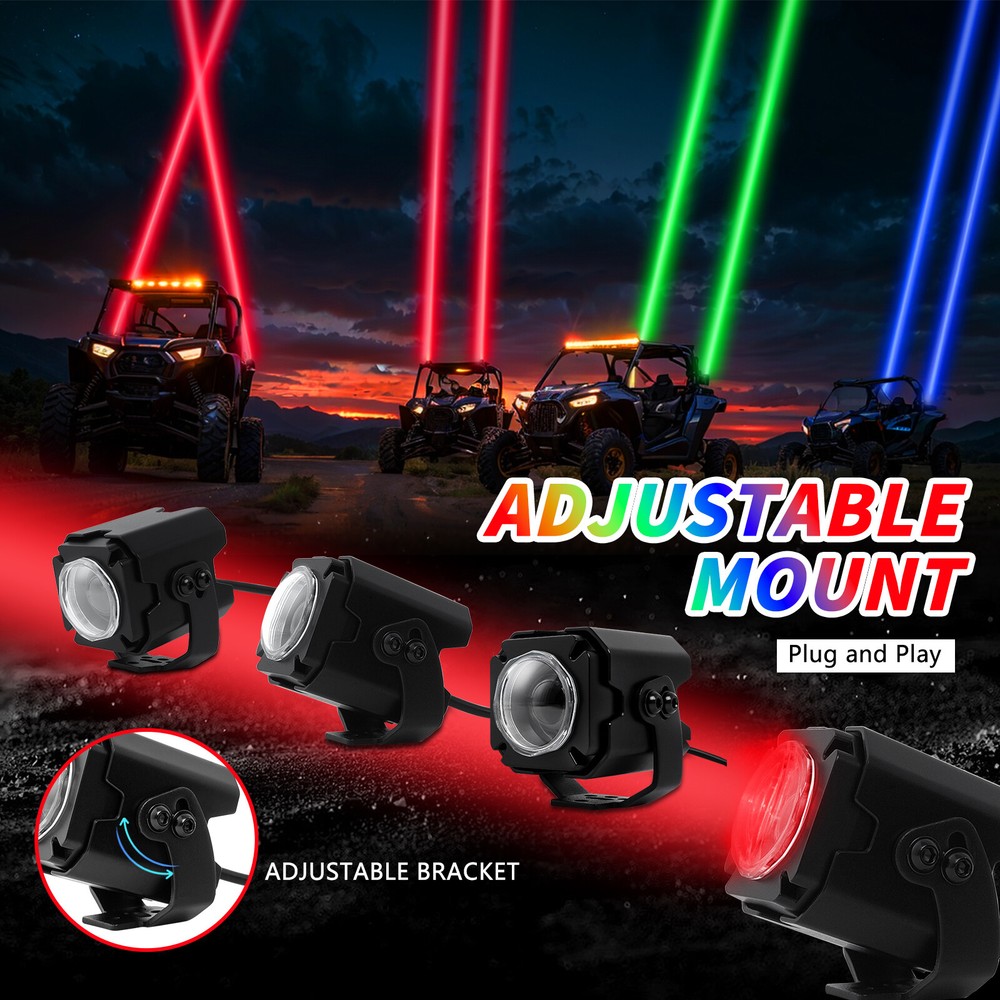 2X Whipless Laser Whip Light Kit RGBW w/Remote Multi-Function UTV ATV OFFROAD