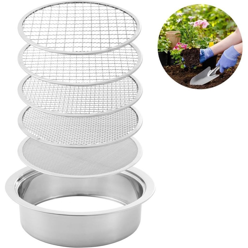 Soil Sifter Soil Sieve Set Fine Mesh with 5 Interchangeable Filter Mesh Sizes