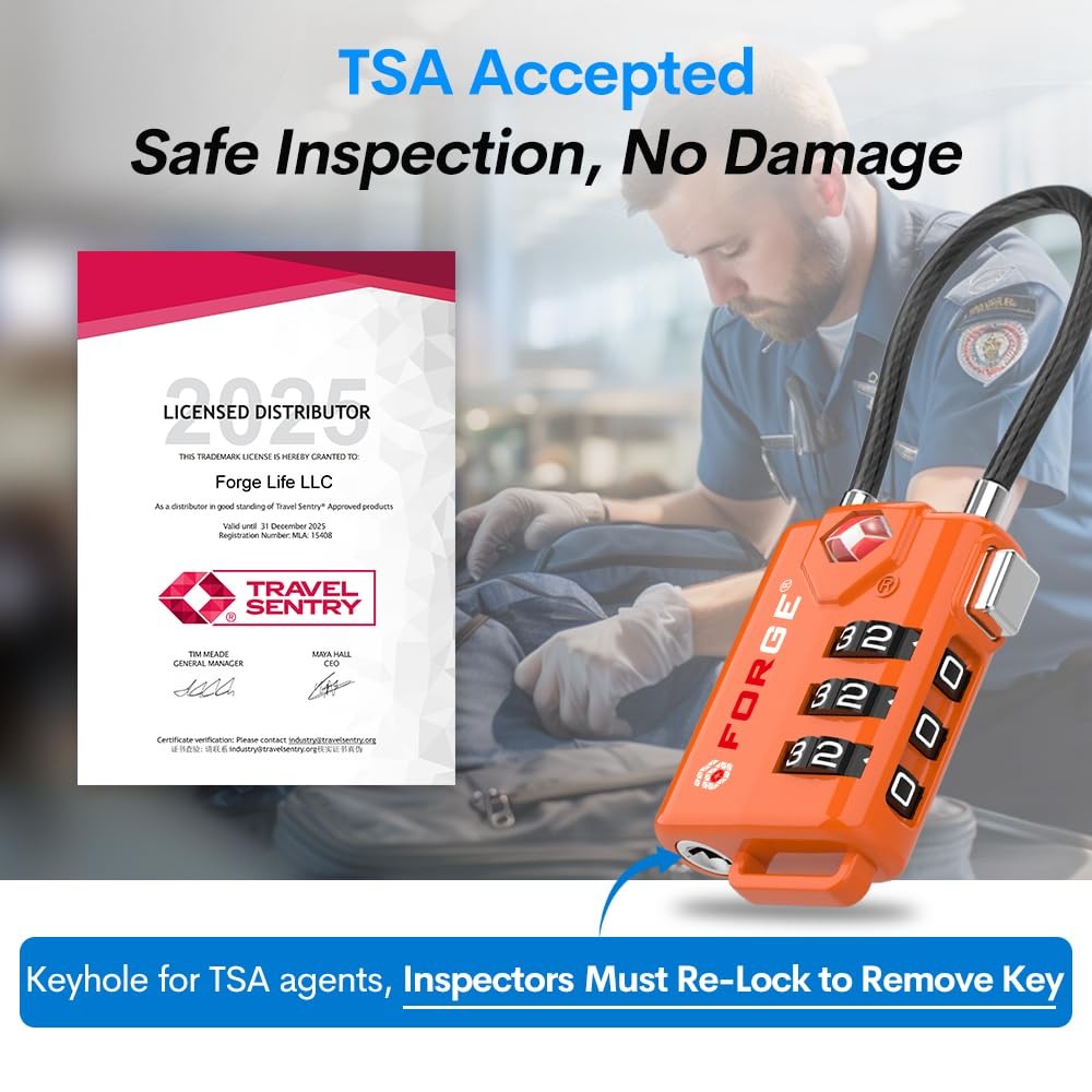 TSA Approved Cable Luggage Locks, Re-settable One_Size, Orange 4 Pack