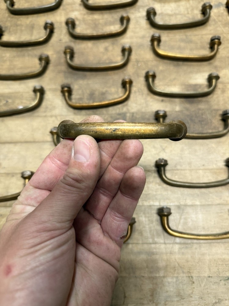 40 Matching Vintage Solid Brass Original Drawer / Bin Pull Industrial Hardware
