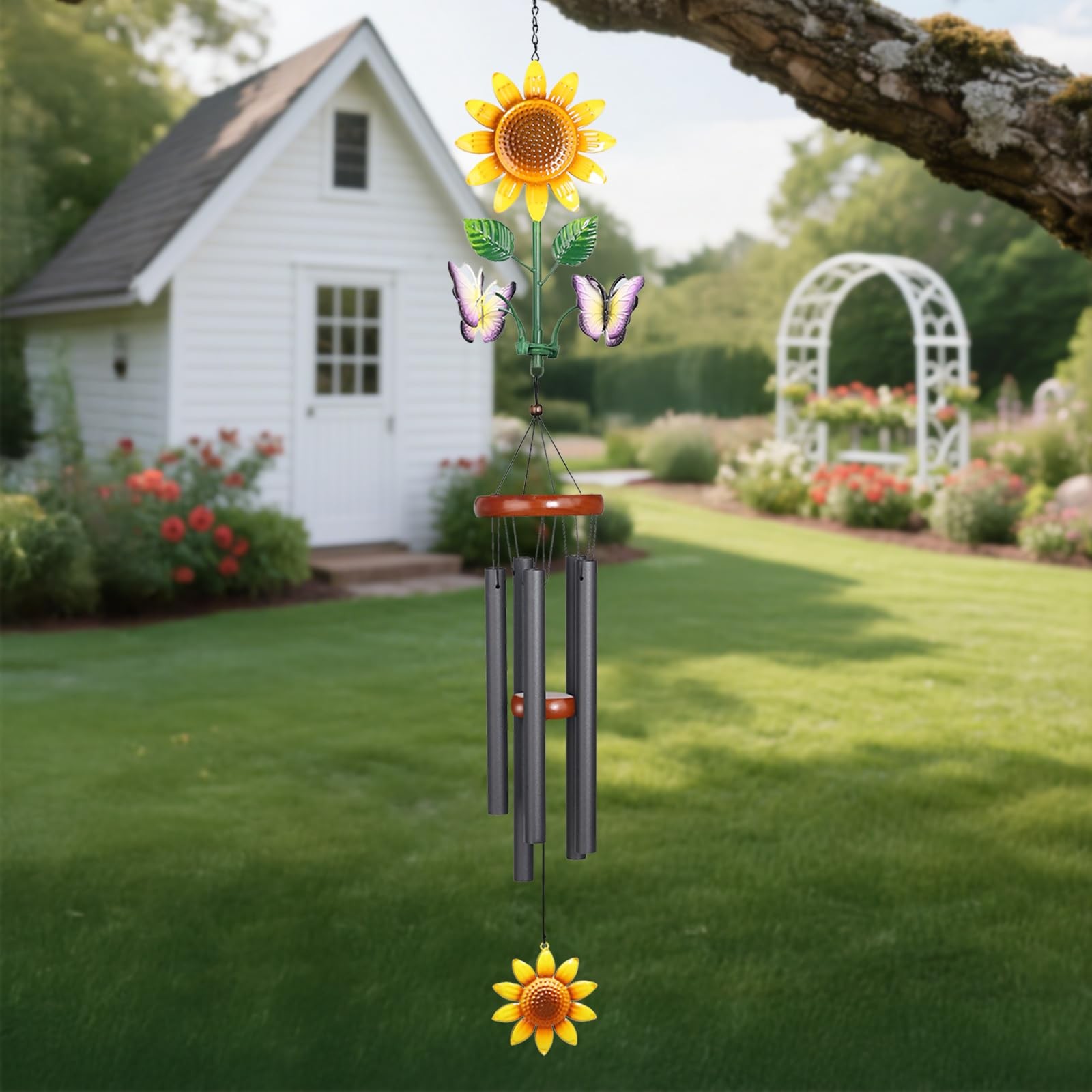 Best Sunflower Wind Chimes with Spinning Butterflies for Outside Hanging Garden