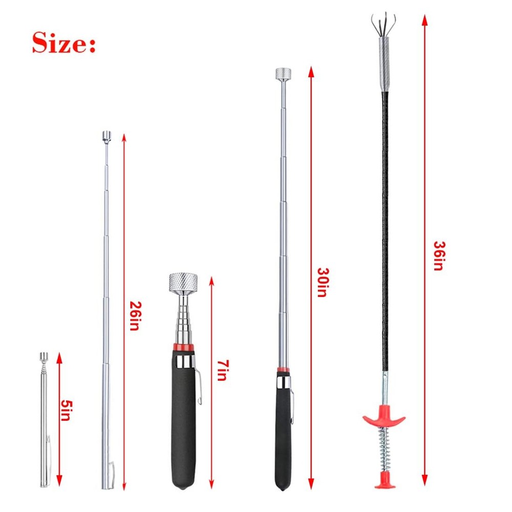 4 Pack Telescoping Magnet Pick-up Tool Set - Retrieving Pickup Tools,Extendable