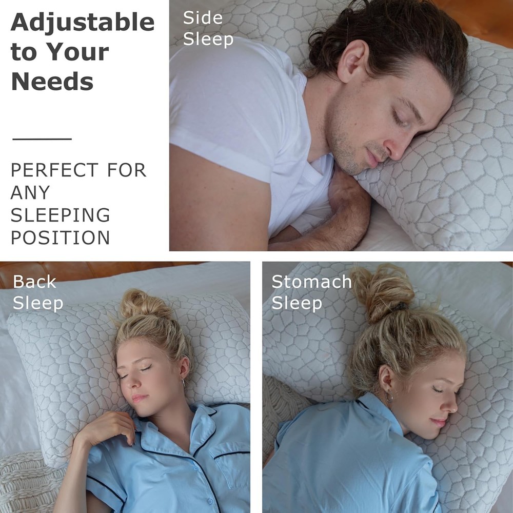 Pharmedoc Adjustable Shredded Memory Foam Bed Pillow - Perfect for Side Sleep