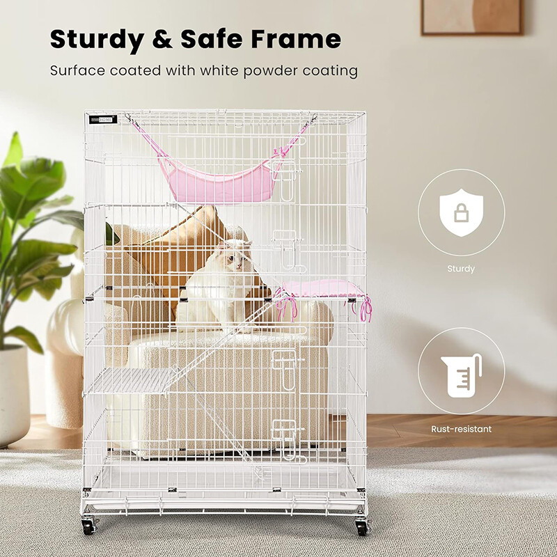 4-Tier Large Folding Cat Cage Crate Playpen w/Climbing Ladders/Platforms/Wheels