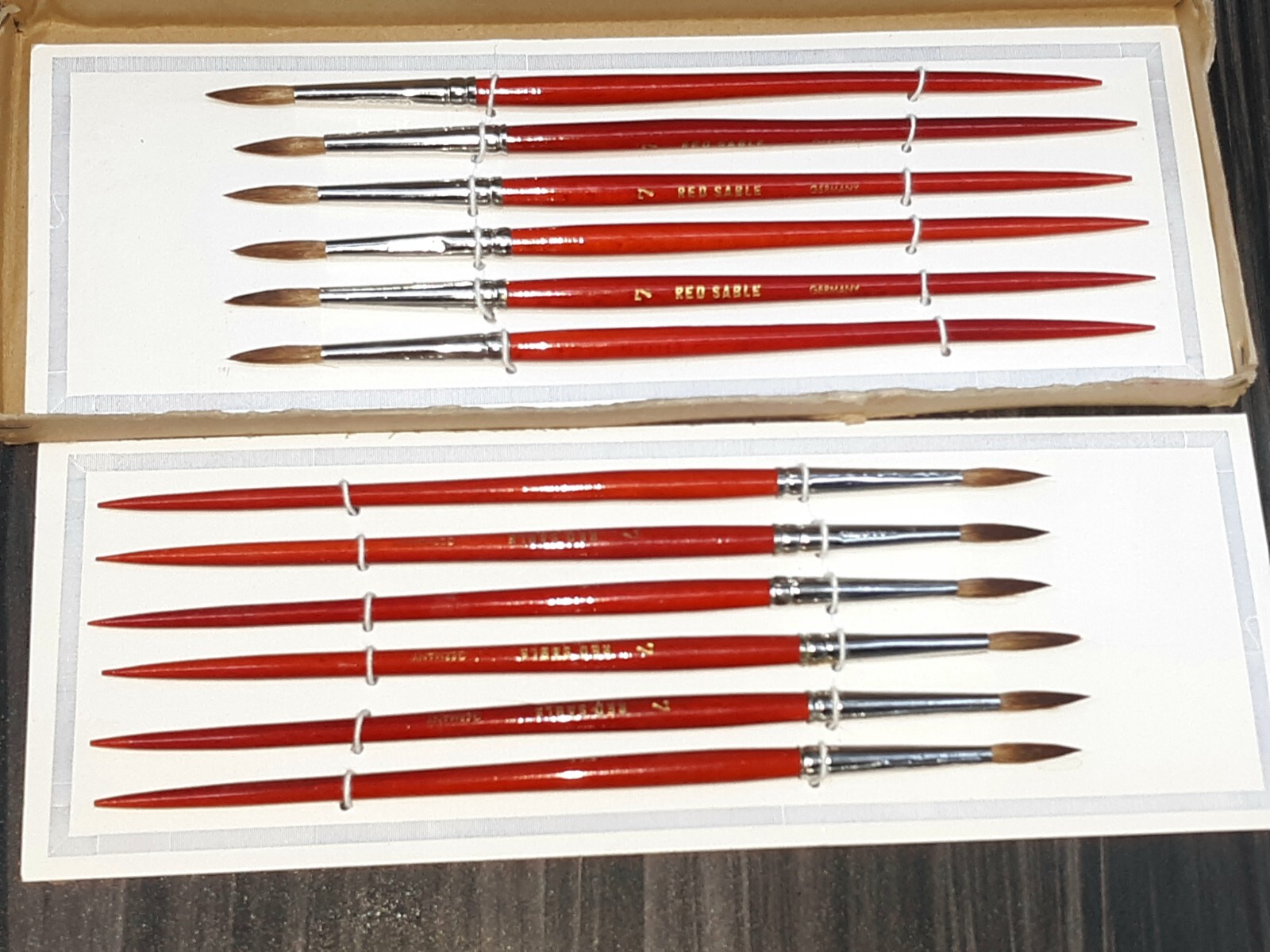 Red sable Germany pointy brushes 1 Dozen size # 7 short handle new old stock