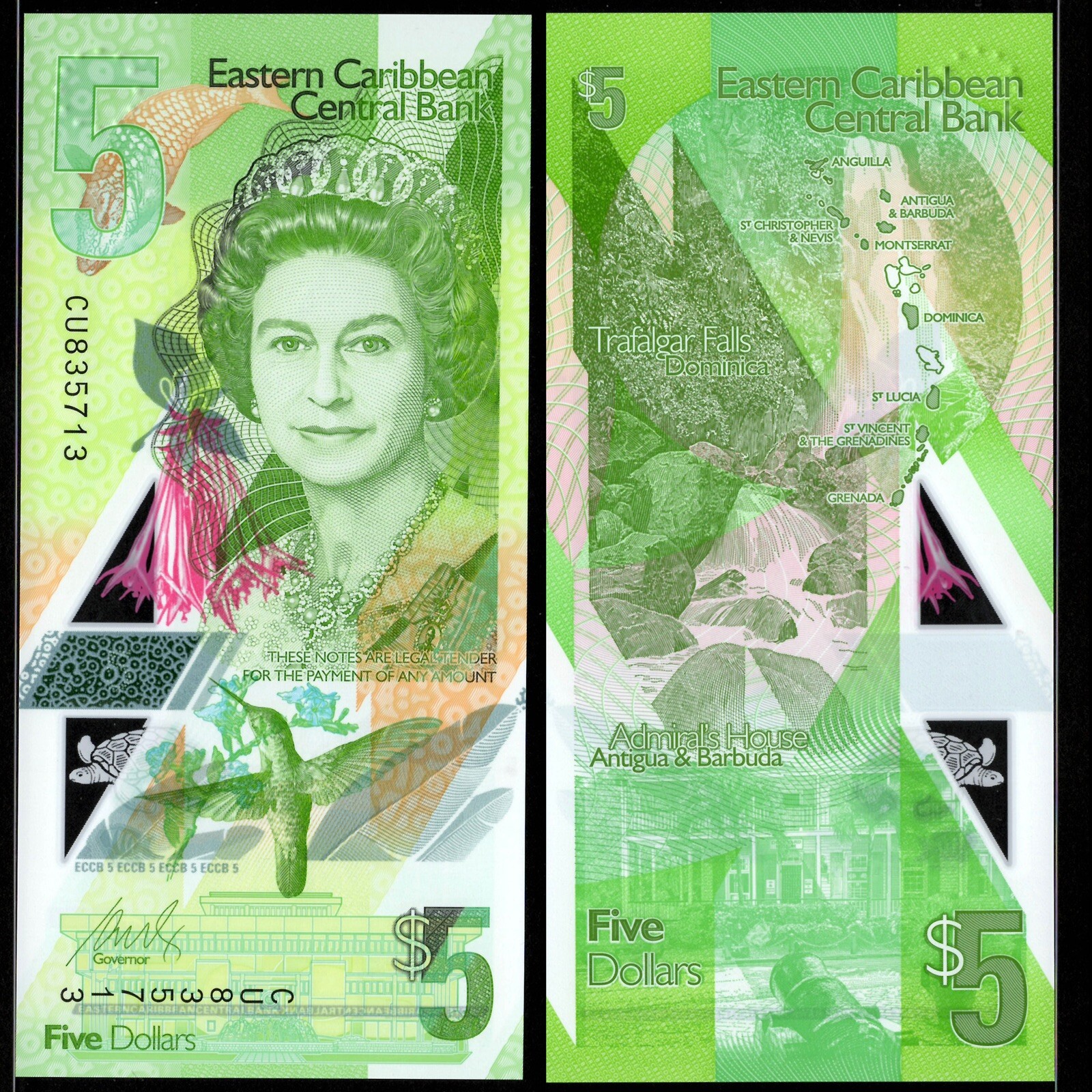 East Caribbean 3 Pcs SET 5, 10, 20 Dollars, 2019 P-New QE II Polymer UNC