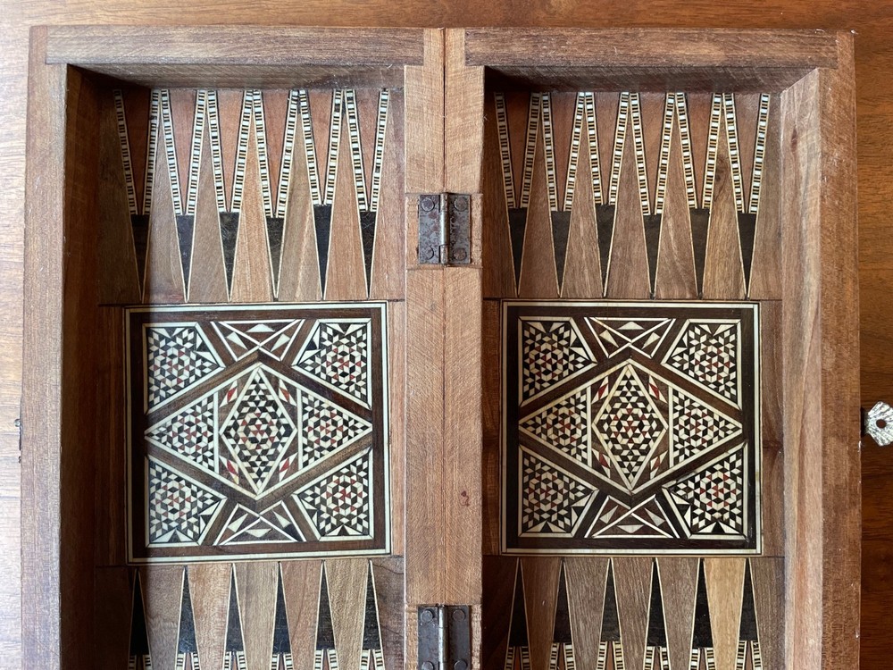 Antique Inlaid Backgammon/Checkers Board With Middle Eastern Design