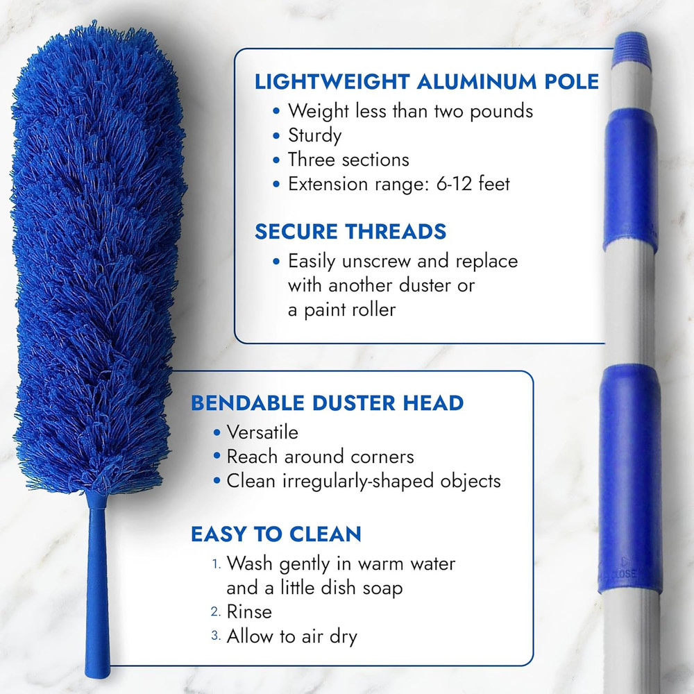 Extendable Microfiber Duster Extension Rod Ceiling Fan Duster 20 Foot Reach